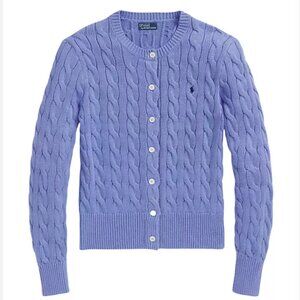 Ralph Lauren Cable Knit Cotton Crewneck Cardigan New Litchfield Blue